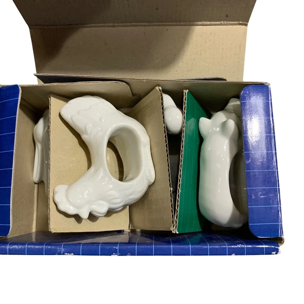 Action Porcelain Napkin Rings Set of 4 Farm Animals‎ Made in Japan Vintage 1984